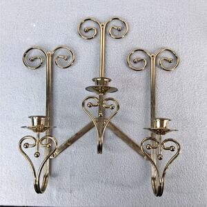 Home Interiors Brass Tone Triple Arm Candle Wall Sconce Adjustable Positioning